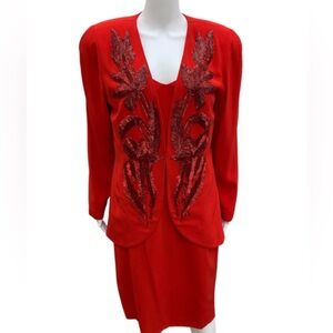 Vintage Size 16 Red Suit with Sequin Design